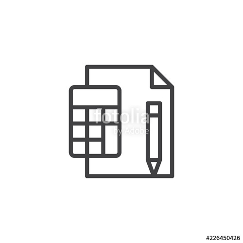 500x500 calculator with paper sheet and pen outline icon linear style