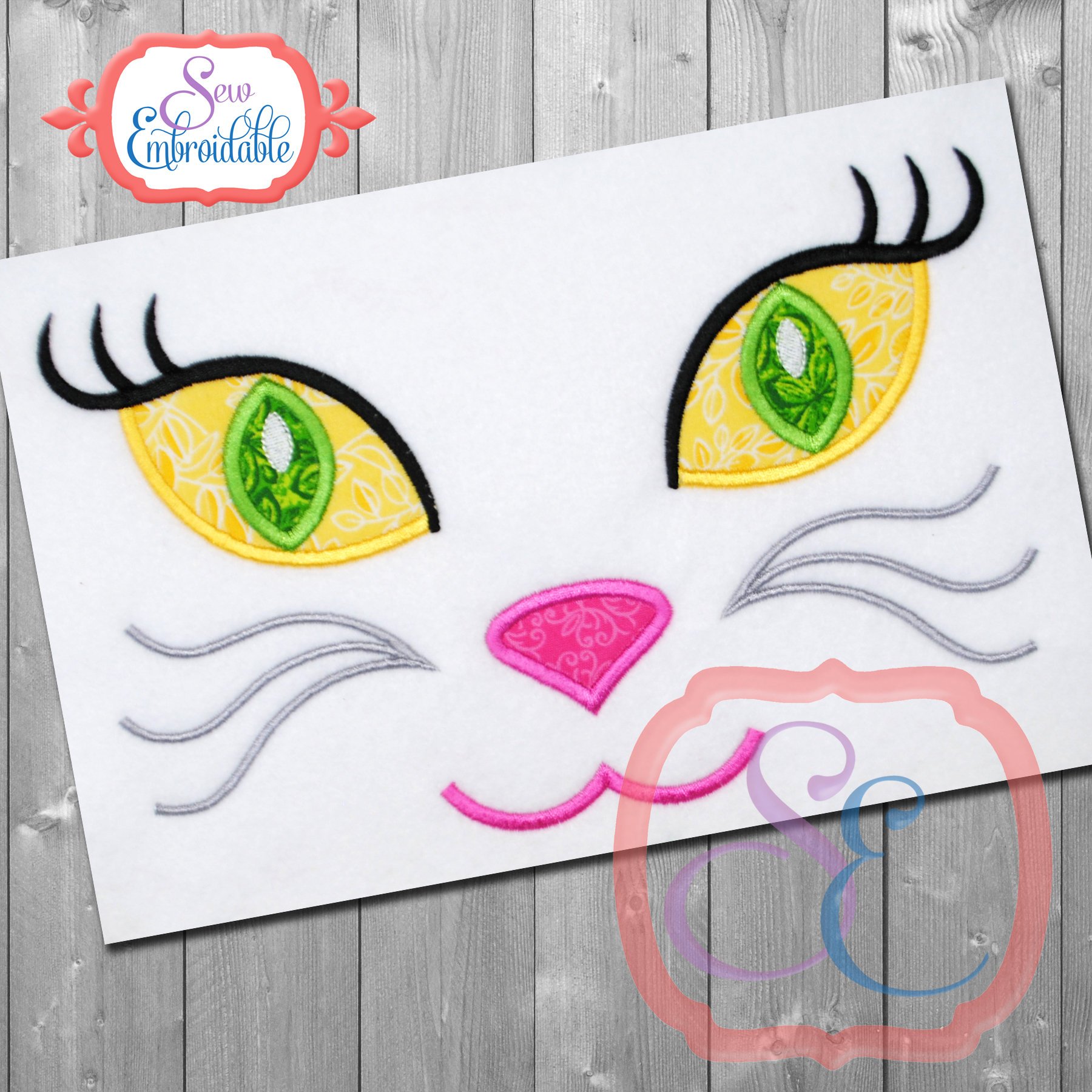 1800x1800 Fancy Cat Face Applique Design For Machine Embroidery Instant Etsy