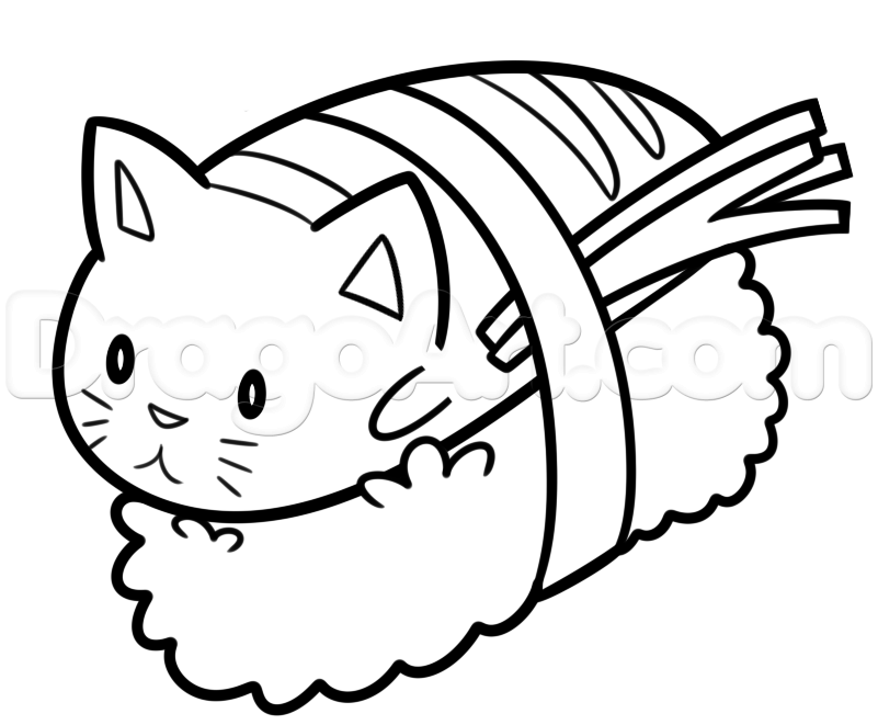 801x661 How To Draw Sushi Cat, Step