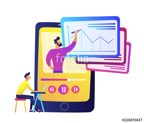 500x427 Student Watching Recorded Lesson On Huge Smartphone With Teacher