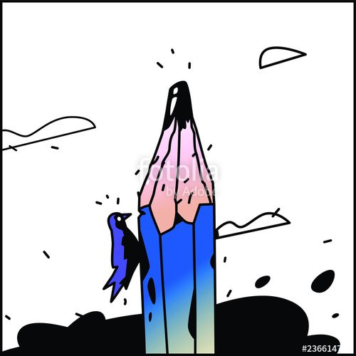 500x500 Illustration Of A Pencil And Woodpecker Vector Cartoon Flat