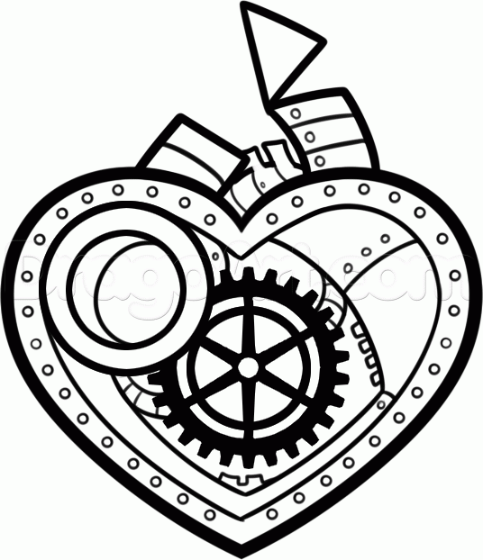 536x622 How To Draw A Steampunk Heart, Step