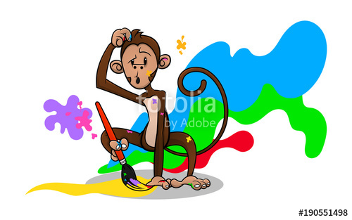 500x313 Monkey Drawing With Paintbrush For Coloring Book Cover Cartoon