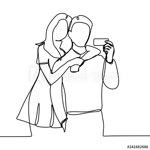 500x500 Continuous Line Drawing Of Hot Couple With Credit Card