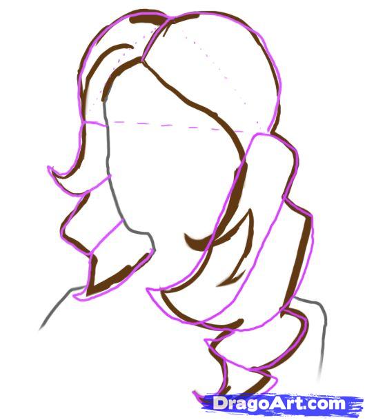 529x609 Step How To Draw Wavy, Curly Hair