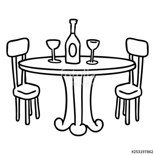 500x500 Line Drawing Doodle Dinner Table And Drinks Stock Image