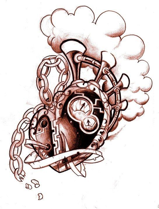 545x717 Steam Engine Heart Tattoo Design Tattoo Ideas Heart Tattoo