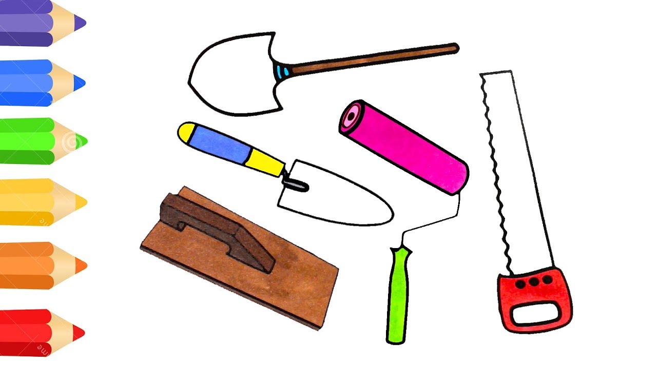 1280x720 How To Draw Building Tools Set Coloring Construction Equipment