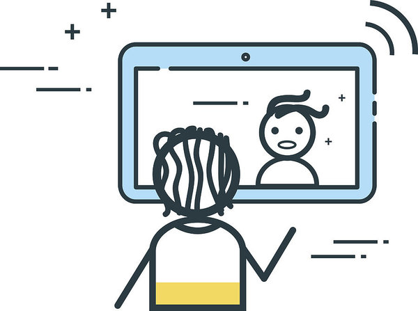 600x447 Face To Face Online Communication Or Video Call With Line Art