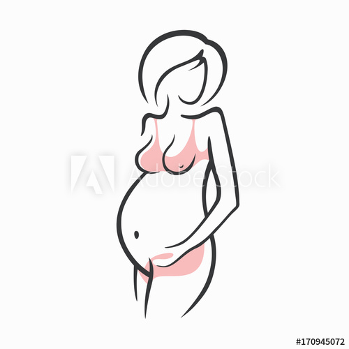 500x500 Drawing Linear Beautiful Pregnant Girl In Pink Clothes Birth
