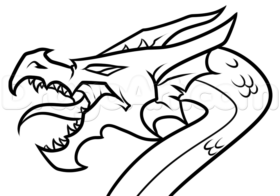 964x676 Draw A Dragon Head For Beginners, Step