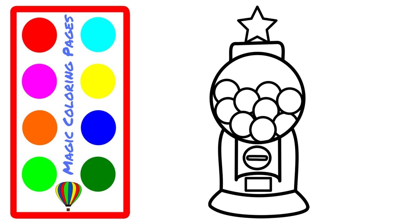 1280x720 Drawing And Coloring Bubble Gum Machine For Kids Coloring Books