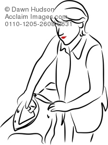 224x300 Simple Line Drawing Of A Woman Ironing Clothes Clipart Illustration