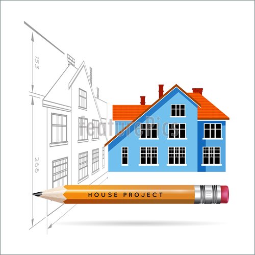 500x500 House Icon And Drawing With A Pencil Stock Illustration
