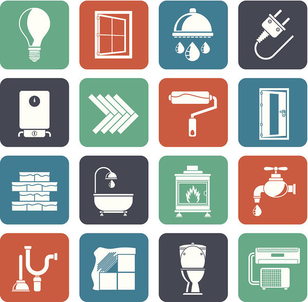 600x589 Silhouette Construction And Home Renovation Icons Art Print