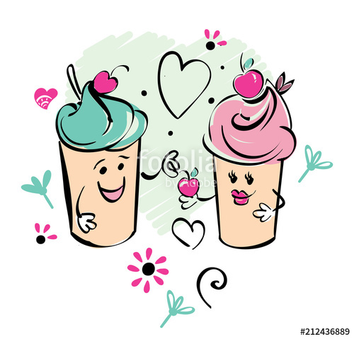 500x479 girl and boy ice cream character and cherry, heart the boy gives