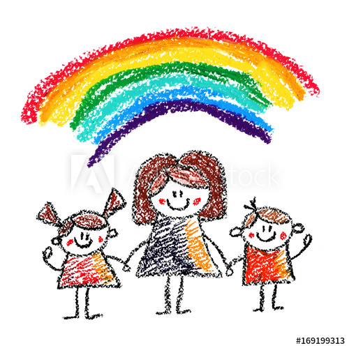 500x499 Teacher With Small Children Crayon Drawing Kids Drawing Style