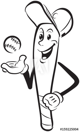 305x500 Happy Cartoon Baseball Bat In A Baseball Cap With One Hand Rested