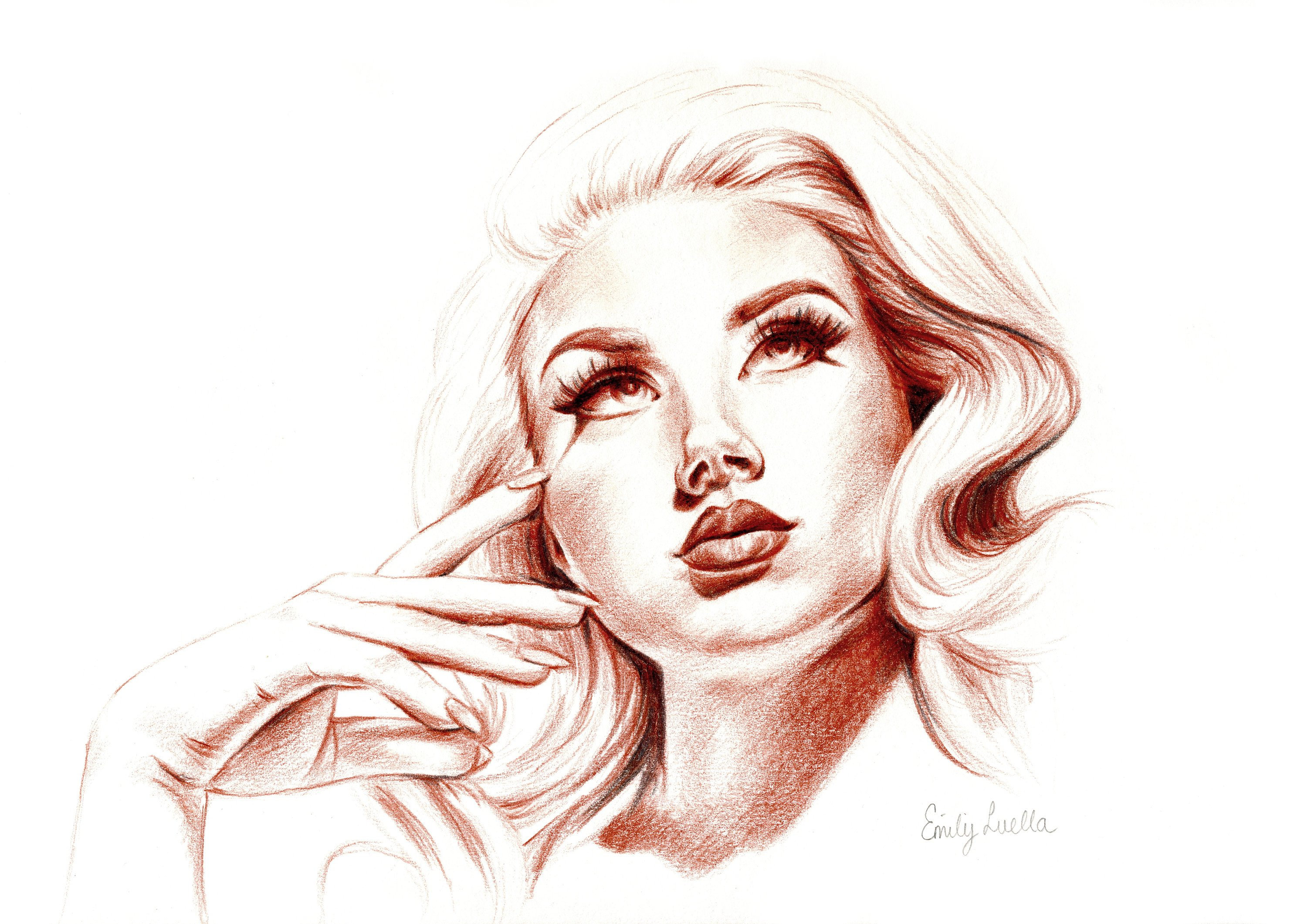 3000x2122 original drawing vintage hollywood glamour sketch