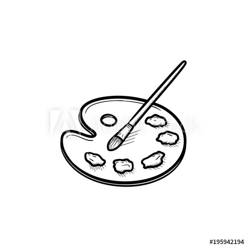 500x500 Palette With Paint Brush Hand Drawn Outline Doodle Icon Vector