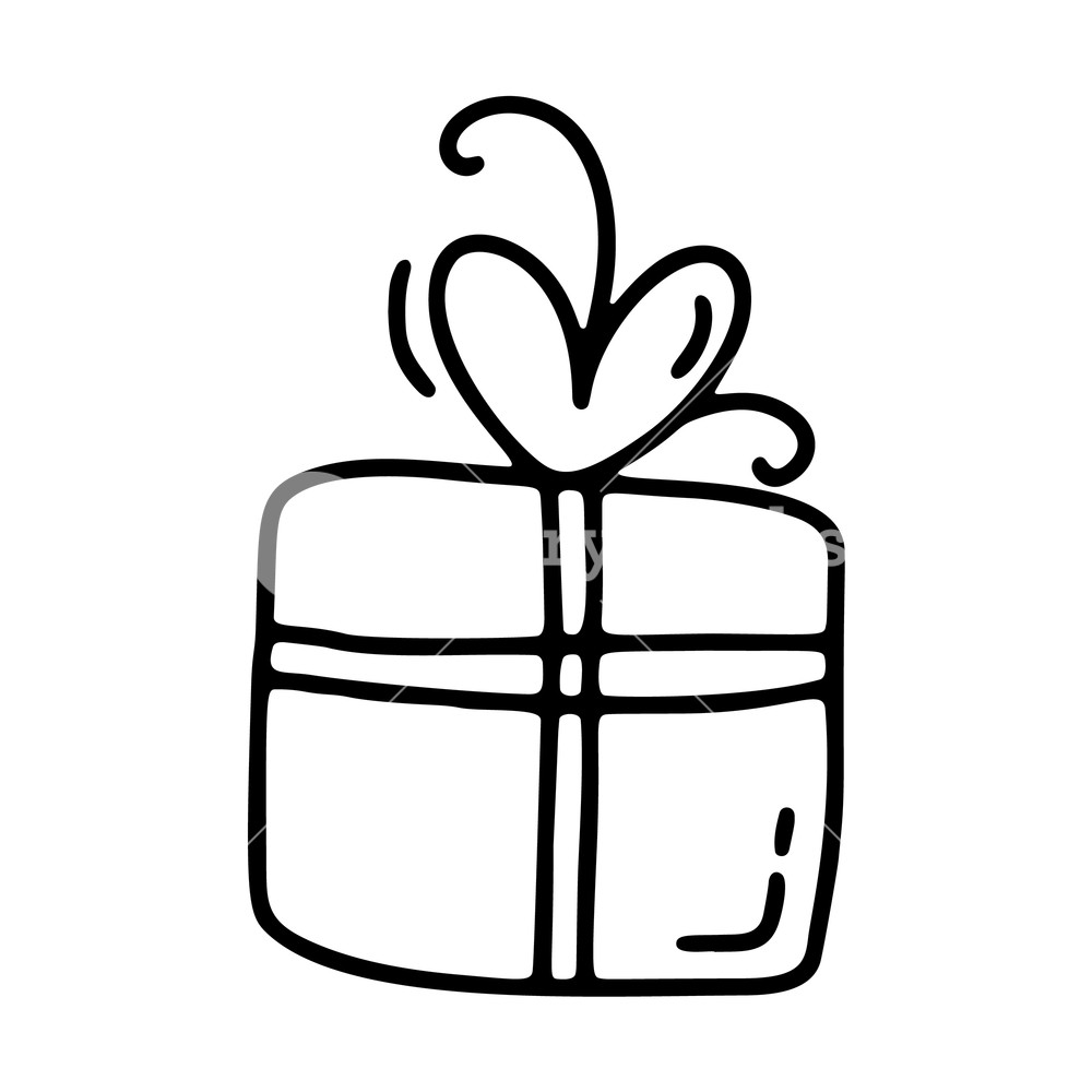 1000x1000 vector monoline gift box valentines day hand drawn icon holiday