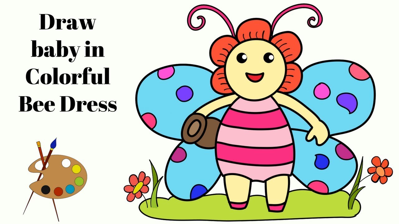 1280x720 Drawing Cartoon Girl Coloring Pages For Kids Girl In Bee Dress