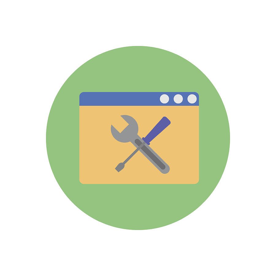 900x900 browser with crossed wrench and screwdriver flat icon round