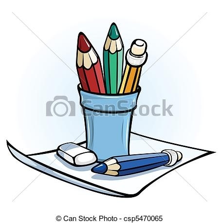 450x458 Pencil In Glass Stand On Paper Vector Illustration Color Clipart