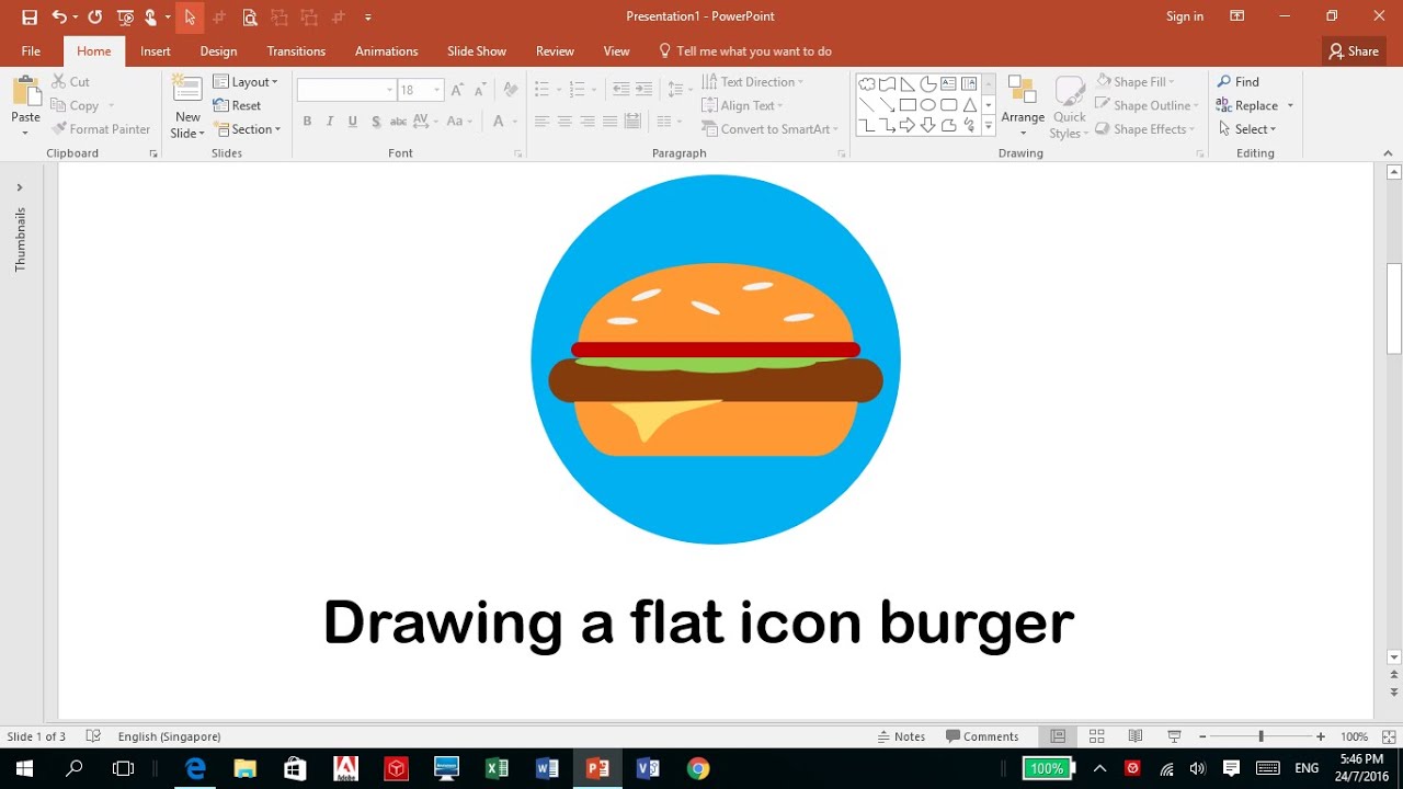 1280x720 How To Draw Flat Burger Icon In Powerpoint