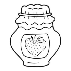 300x300 Freehand Drawn Black And White Cartoon Jar Of Strawberry Jam