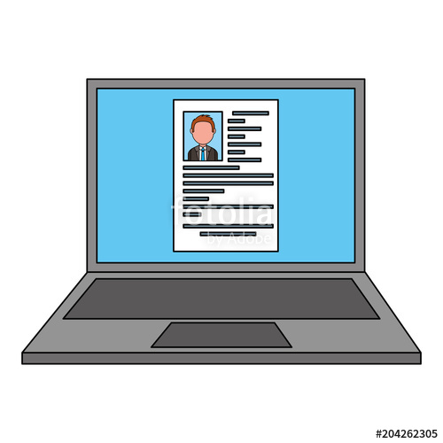 500x500 Laptop With Male Resume On Screen Vector Illustration Drawing