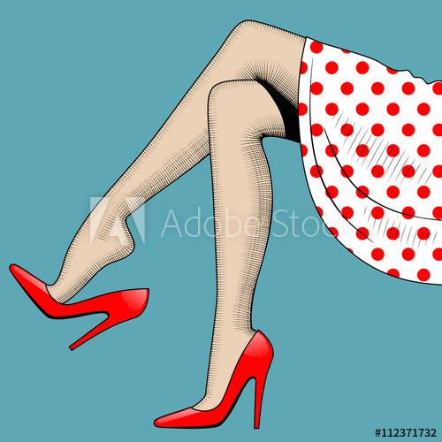 500x500 Vintage Drawing Of Beautiful Woman Legs In Red High Heeled Shoes