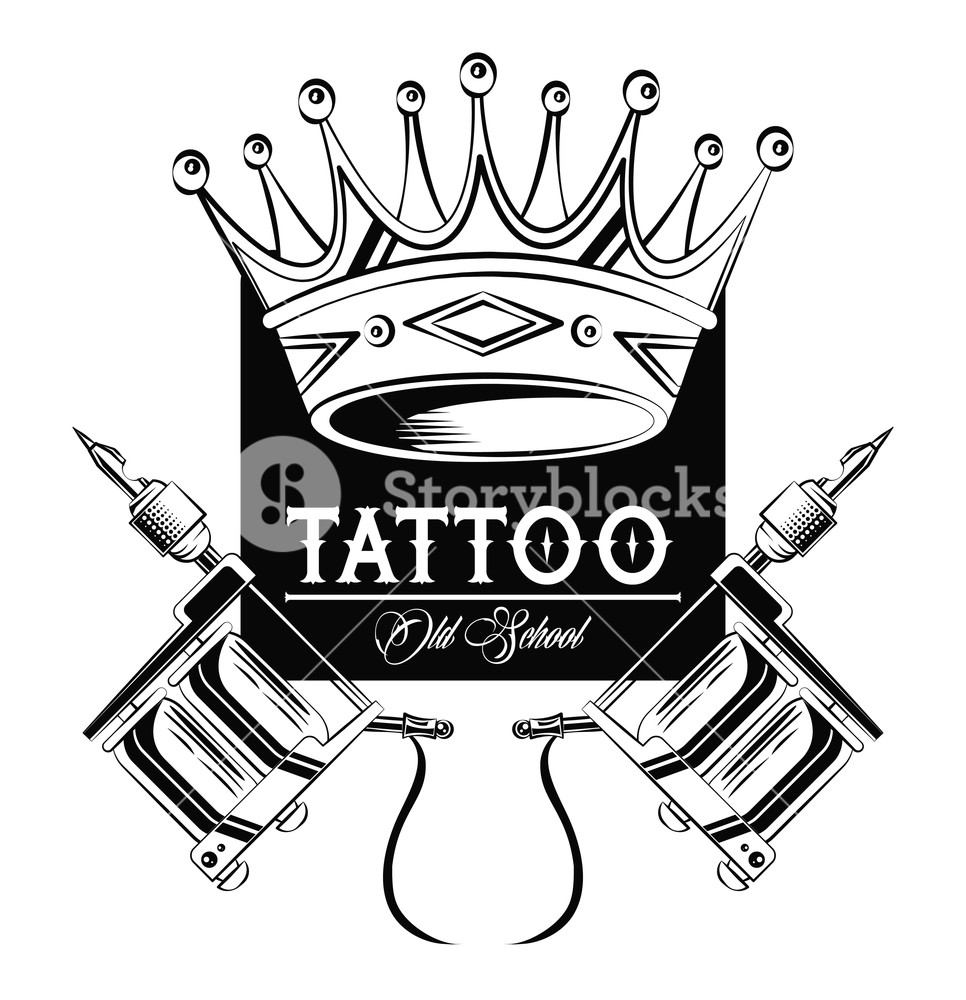 966x1000 Old School Tattoo Machines And Crown Drawing Design Vector