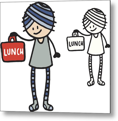 493x504 Girl Holding A Lunch Box Metal Print