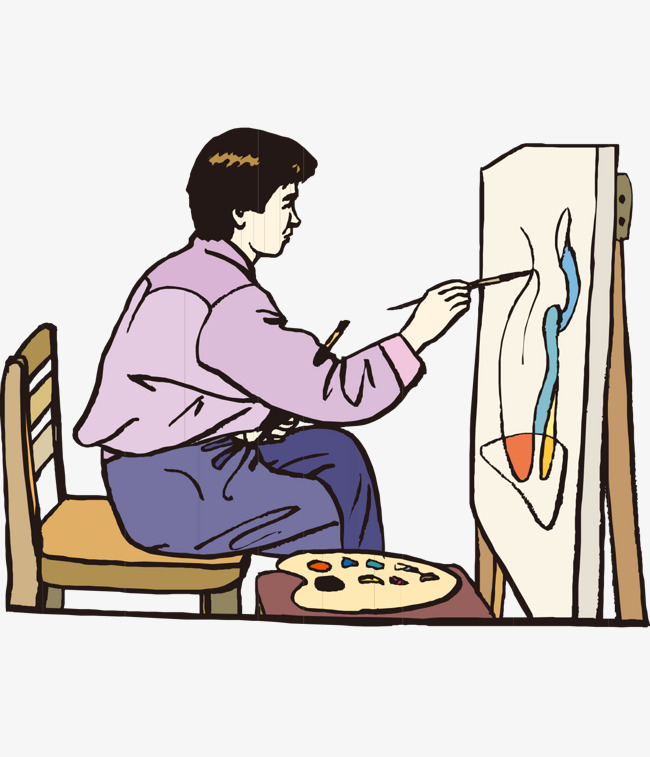 650x757 Cartoon Man Painting Freehand Drawing Board Chair, Man Clipart