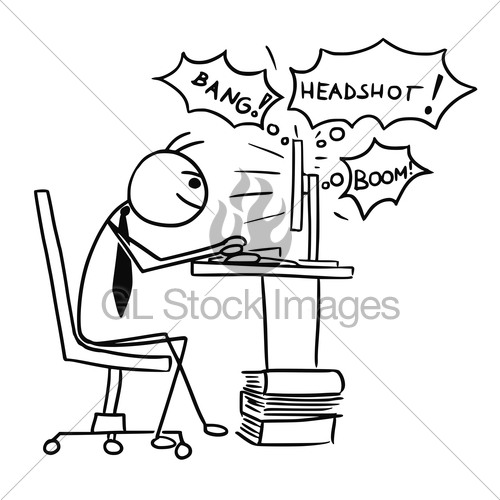 500x500 Cartoon Of Man Playing Video Game On Computer Screen Duri Gl