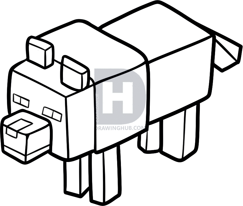 834x707 How To Draw A Minecraft Wolf, Step