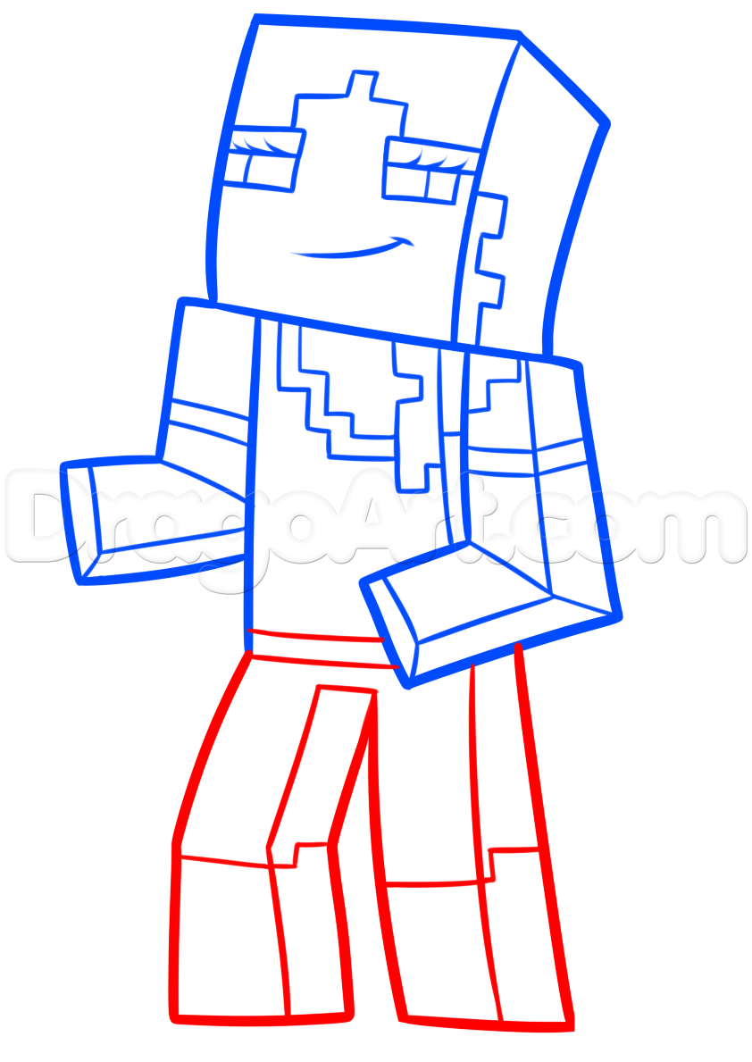 842x1189 How To Draw Alex From Minecraft, Step