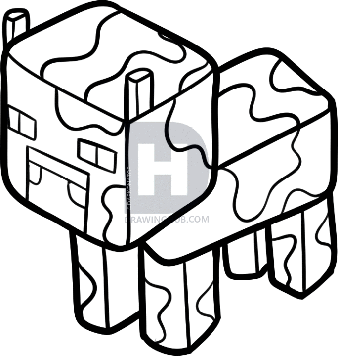 684x720 How To Draw A Minecraft Cow, Step