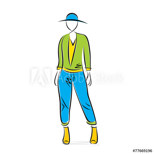 500x500 Sketch Fashion Model Posing Design Vector