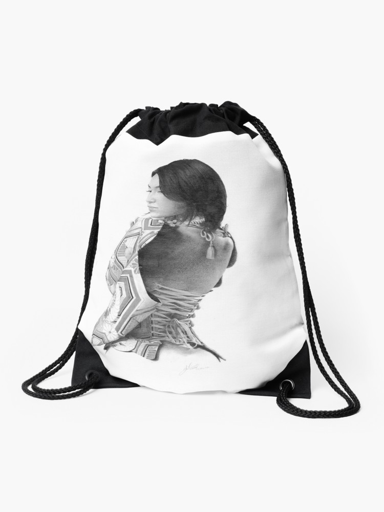 750x1000 Pencil Drawing My Geisha Drawstring Bag