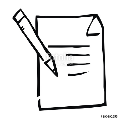 500x500 Notepad, Pen Drawing, Black Contour, Vector Icon, Sketch Stock