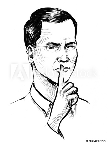 375x500 Man Making A Silence Gesture Ink Black And White Drawing