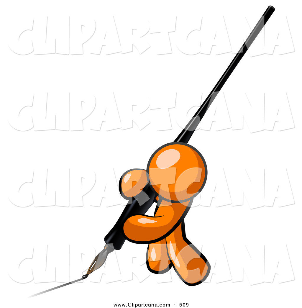 1024x1044 Vector Clip Art Of A Shiny Orange Man Drawing A Line With A Large