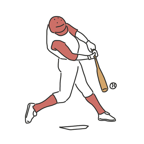 600x600 baseball player and softball player, line drawing hand drawn