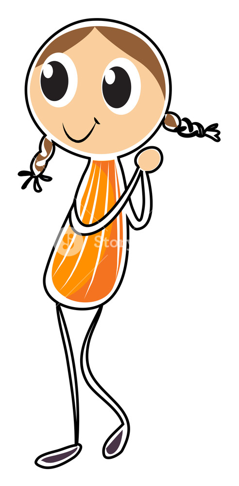 492x1000 Illustration Of A Sketch Of A Young Girl With An Orange Dress