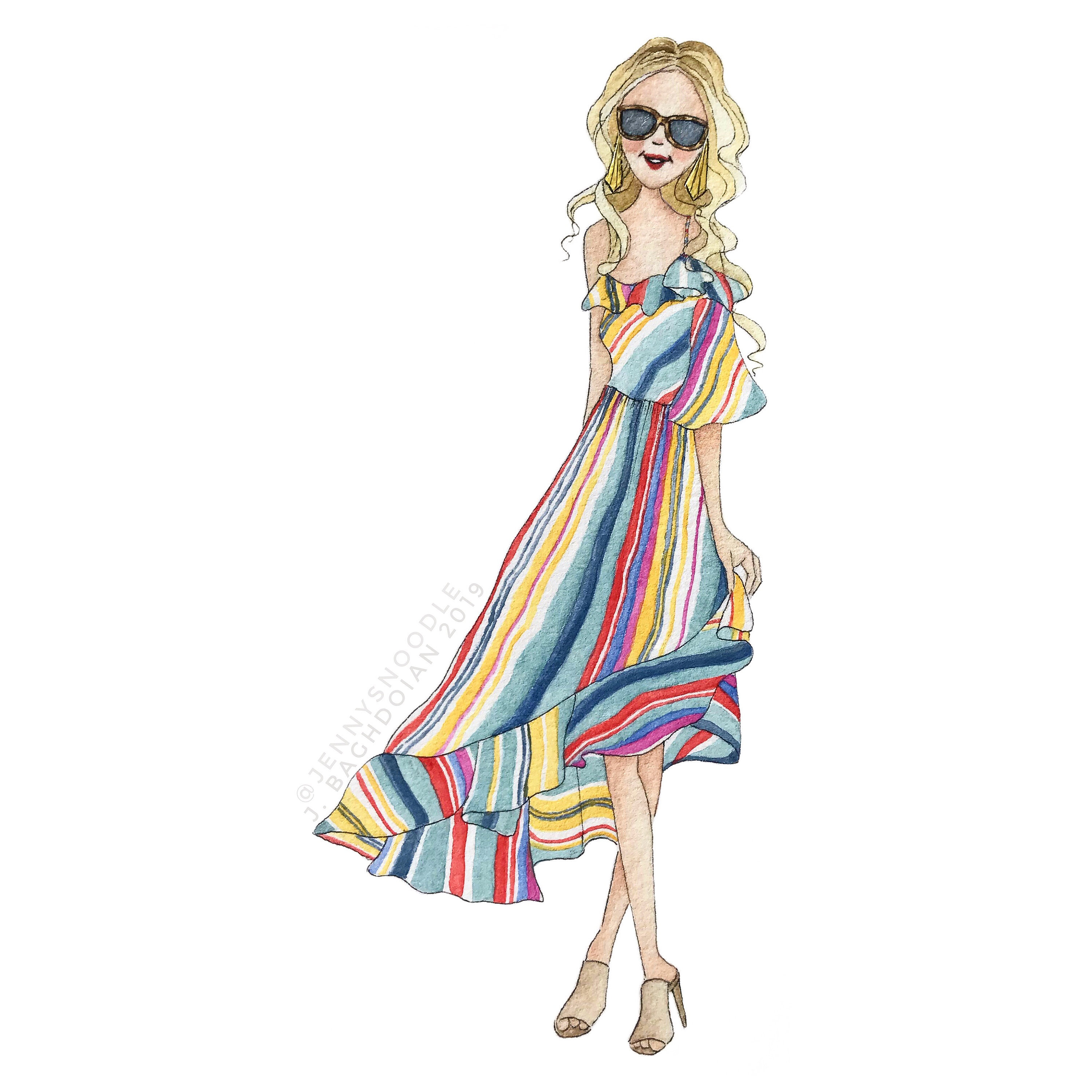 3000x3000 Spring Dress Girl Original Watercolor Painting Fashion Etsy