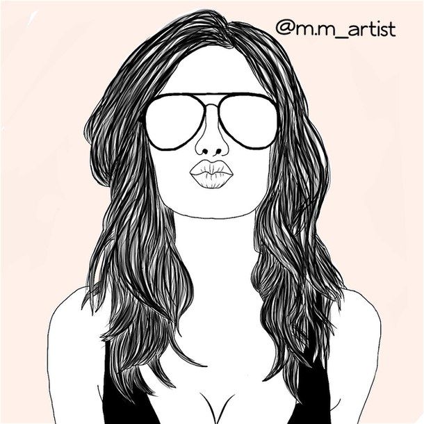 610x610 Art, Drawing, Fashion, Hair, Outline, Outlines, Summer, Sun