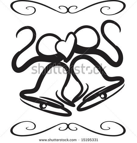 450x470 Vector Drawing Of Wedding Bells, With Cute Heart Ribbon And Scroll