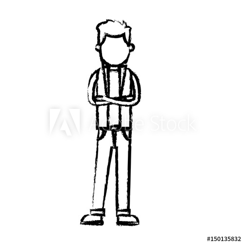 500x500 Character Man Standing Wear Vest Style Sketch Vector Illustration
